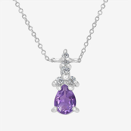 Silver Treasures Genuine Stone Sterling Silver 18 Inch Cable Pendant Necklace, One Size, Amethyst