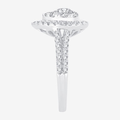 (H-I / I1) Womens 1 CT. T.W. Lab Grown White Diamond 10K or 14K Gold Pear Side Stone Halo Engagement Ring