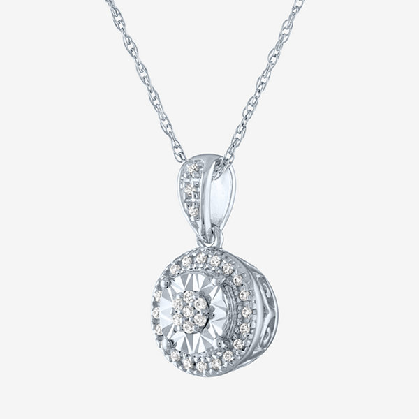 Limited Time Special! Womens 1/10 CT. T.W. Genuine Diamond Sterling Silver Pendant Necklace