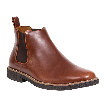 Deer Stags Mens Rockland Block Heel Chelsea Boots Wide Width, 9 Wide, Brown