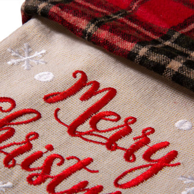 Glitzhome Embroidered Linen Red Truck Christmas Stocking