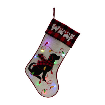 Glitzhome Led Embroidered Linen Dog Christmas Stocking