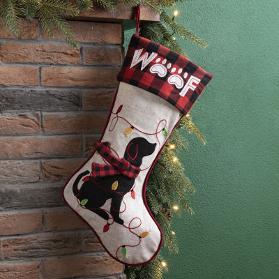 Glitzhome Led Embroidered Linen Dog Christmas Stocking