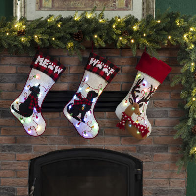 Glitzhome Led Embroidered Linen Dog Christmas Stocking