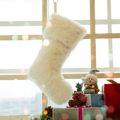 Glitzhome White Plush Christmas Stocking