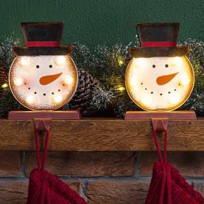 Glitzhome 7.5" Marquee LED Snowman Head Christmas Stocking Holder - Set of 2