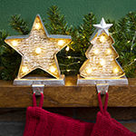Glitzhome 7.48" LED Tree & Star Christmas Stocking Holder - Set of 2