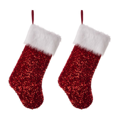 Glitzhome 21" Red Sequin Christmas Stocking - Set of 2