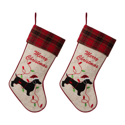 Glitzhome 21" Fabric Daschund Christmas Stocking - Set of 2