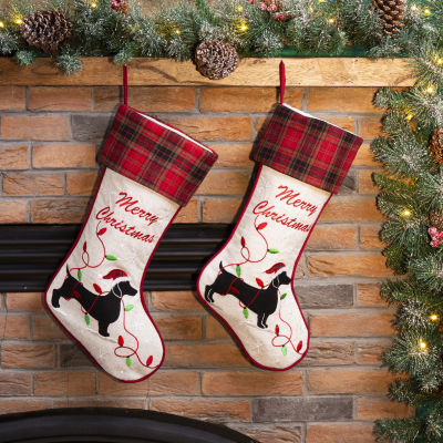 Glitzhome 21" Fabric Daschund Christmas Stocking - Set of 2