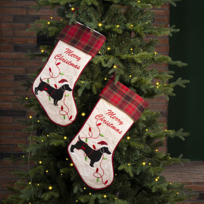 Glitzhome 21" Fabric Daschund Christmas Stocking - Set of 2