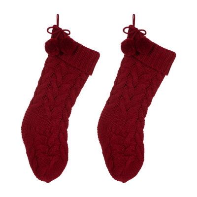 Glitzhome 24" Red Knitted Christmas Stocking - Set of 2