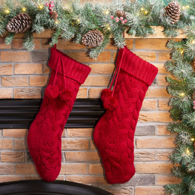 Glitzhome 24" Red Knitted Christmas Stocking - Set of 2