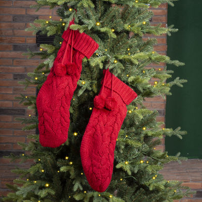 Glitzhome 24" Red Knitted Christmas Stocking - Set of 2