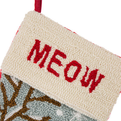 Glitzhome 20" Cat "Meow" Hooked Christmas Stocking