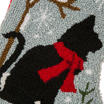 Glitzhome 20" Cat "Meow" Hooked Christmas Stocking