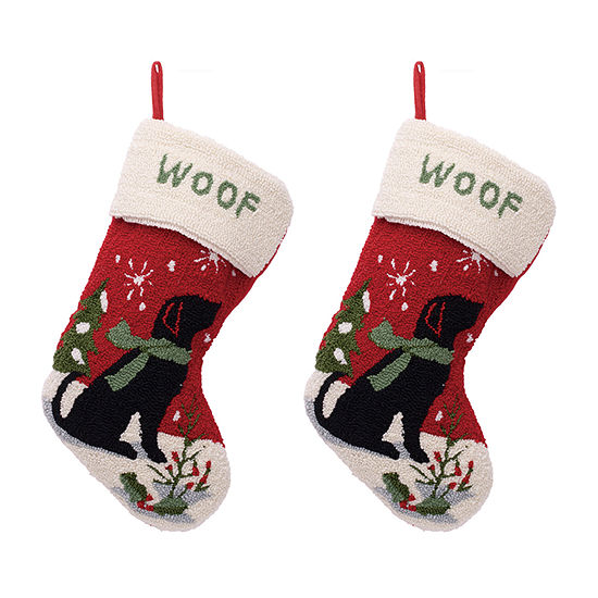Glitzhome 20" Dog "Woof" Hooked Christmas Stocking - Set of 2