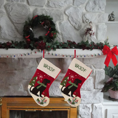 Glitzhome 20" Dog "Woof" Hooked Christmas Stocking - Set of 2