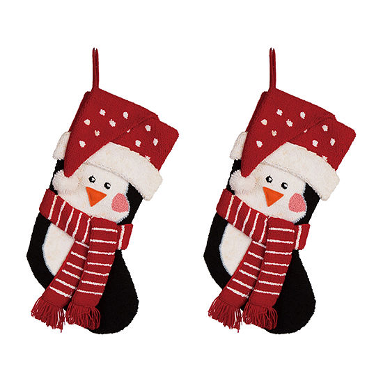 Glitzhome 19" 3D Penguin Hooked Christmas Stocking - Set of 2