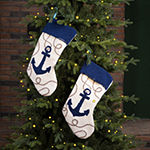 Glitzhome 19" Anchor Hooked Christmas Stocking - Set of 2