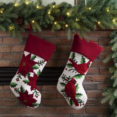 Glitzhome 21" Poinsettia Hooked Christmas Stocking