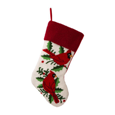 Glitzhome 21" Cardinal Hooked Christmas Stocking