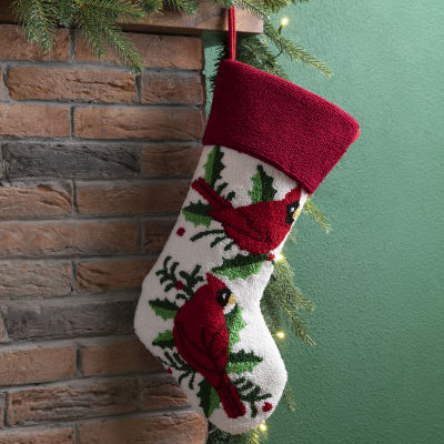 Glitzhome 21" Cardinal Hooked Christmas Stocking