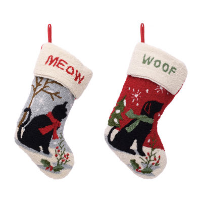 Glitzhome 20" Cat & Dog Hooked Christmas Stocking - Set of 2