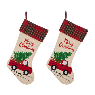 Glitzhome 21" Embroidered Christmas Stocking - Set of 2