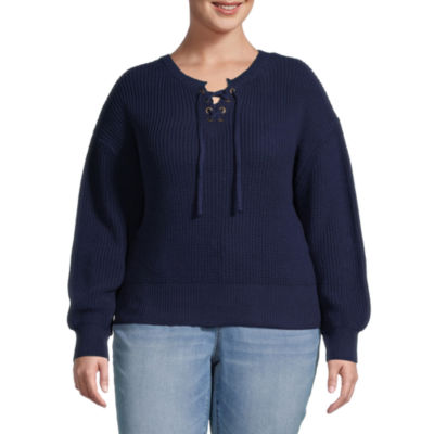 St. John's Bay Plus Womens Split Crew Neck Long Sleeve Pullover Sweater
