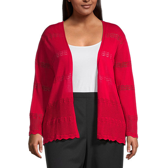 Alfred Dunner Plus Classics Womens Long Sleeve Open Front Cardigan