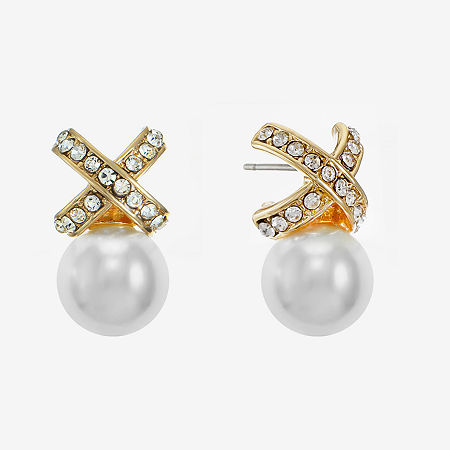 Monet Jewelry Simulated Pearl 19.2mm Stud Earrings In Gold
