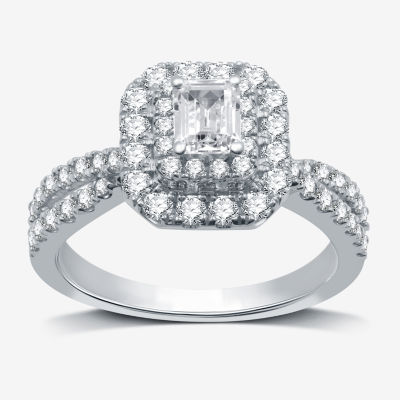 Signature By Modern Bride (H-I / I1) Womens 1 1/4 CT. T.W. Lab Grown White Diamond 10K Gold Side Stone Halo Engagement Ring
