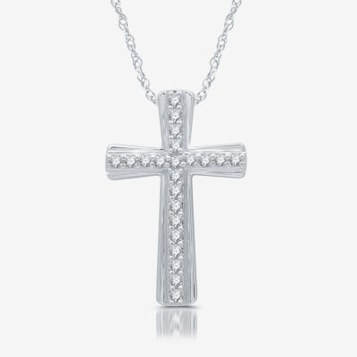 (H-I / I1) Womens 1/4 CT. T.W. Lab Grown White Diamond Sterling Silver Cross 18 Inch Pendant Necklace