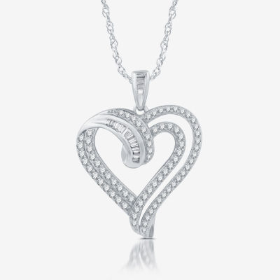 (H-I / I1) Womens 1 CT. T.W. Lab Grown White Diamond Sterling Silver Heart 18 Inch Pendant Necklace