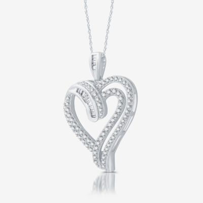 (H-I / I1) Womens 1 CT. T.W. Lab Grown White Diamond Sterling Silver Heart 18 Inch Pendant Necklace