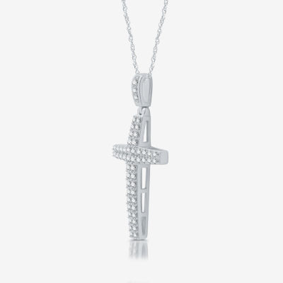Womens / CT. T.W. Natural White Diamond Sterling Silver Cross Pendant Necklaces