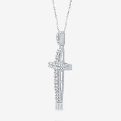 Womens / CT. T.W. Natural White Diamond Sterling Silver Cross Pendant Necklace