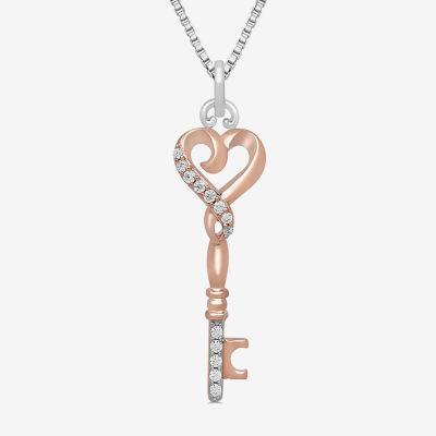 Hallmark Diamonds Swirling Heart Key Necklace 1/10 ct tw Sterling Silver &  10K Rose Gold 18