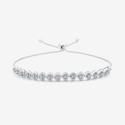 Womens 1/10 CT. T.W. Natural White Diamond Sterling Silver Heart Bolo Bracelet