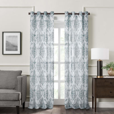 Fieldcrest Heritage Mirron Russell Print Sheer Grommet Top Single Curtain Panel