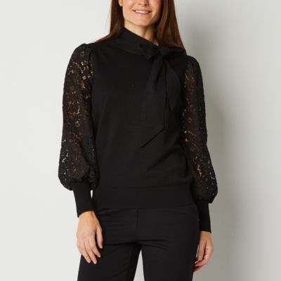 Liz Claiborne Womens Split Tie Neck Long Sleeve Pullover Sweater