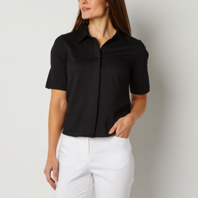 Liz Claiborne Womens Elbow Sleeve Regular Fit Button-Down Shirt