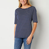 Striped Keyhole Elbow Sleeve Tee