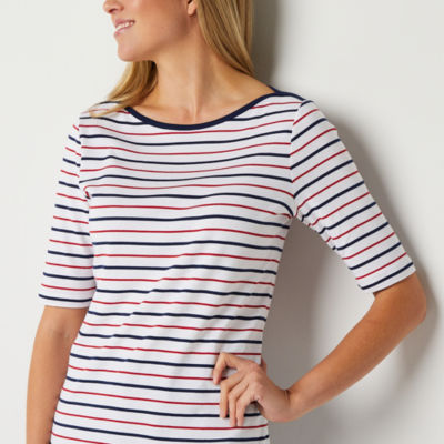 St. John's Bay Womens Boat Neck Elbow Sleeve T-Shirt