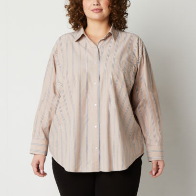 a.n.a Plus Womens Long Sleeve Oversized Button-Down Shirt