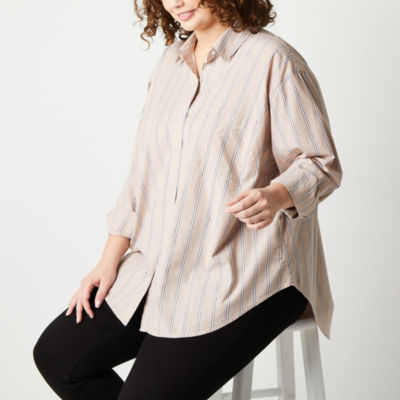 a.n.a Plus Womens Long Sleeve Oversized Button-Down Shirt