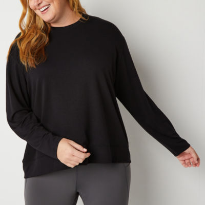 Xersion Womens Soft French Terry Crew Neck Long Sleeve Sweatshirt Plus