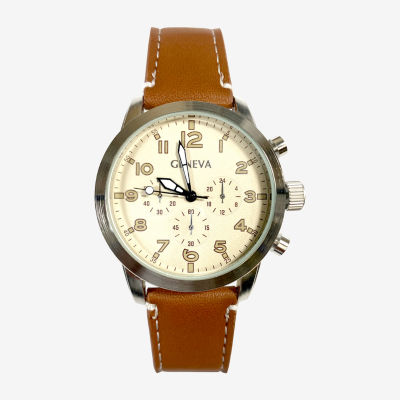 Geneva Geneva Mens Brown Strap Watch Mac5154jc