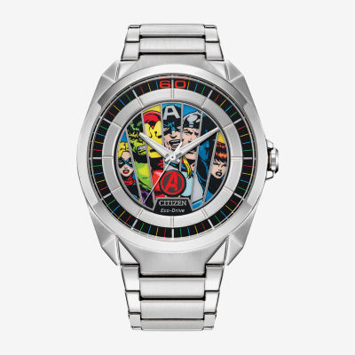 Citizen Avengers Marvel Mens Silver Tone Stainless Steel Bracelet Watch Aw2080-64w
